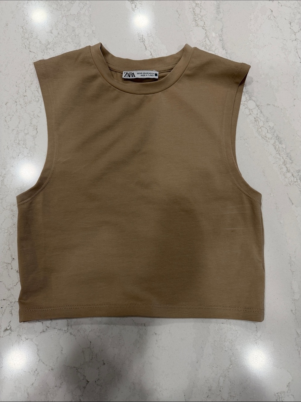 ZARA Tan Cropped Sleeveless Tank Top
